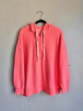 Maurices Women’s Ribbed Knit Hoodie Neon Coral Pink Beach Vibes Size XL EUC